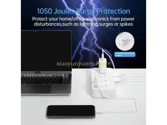 2Prong Flat Plug Extension Cord 5FT Power Strips 8 Outlets USB Charging Port