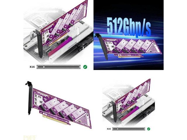 4Port M.2 NVMe PCIe 5.0 Expansion Card 4 Bay Support 32GT/s Speed Enhanceds Thermal Design