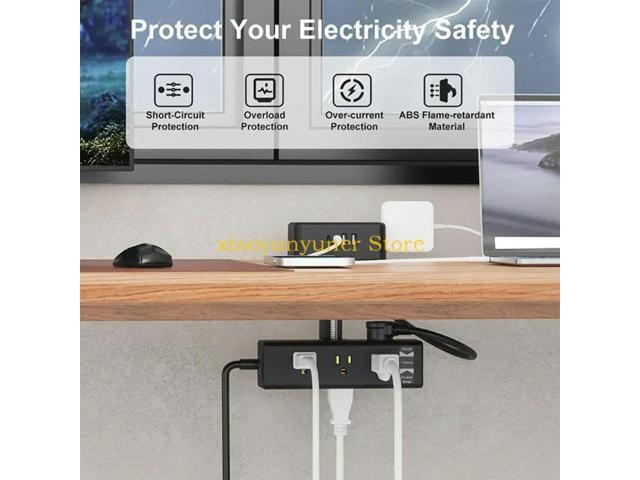 Clamp On Power Strips 13AC Outlets 4 USB Port Double Layer Design 2Meter Cable
