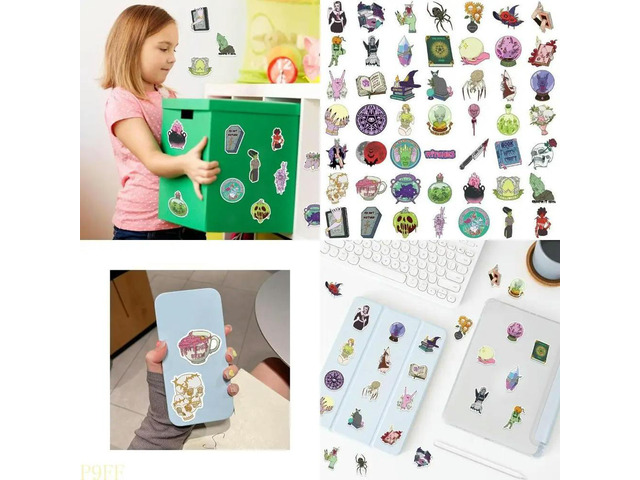 Cartoon Witch Theme Sticker Pack 50 Sheets Removable Adhesive No Residues PVC Decals For Crafts Gift Party Supplies
