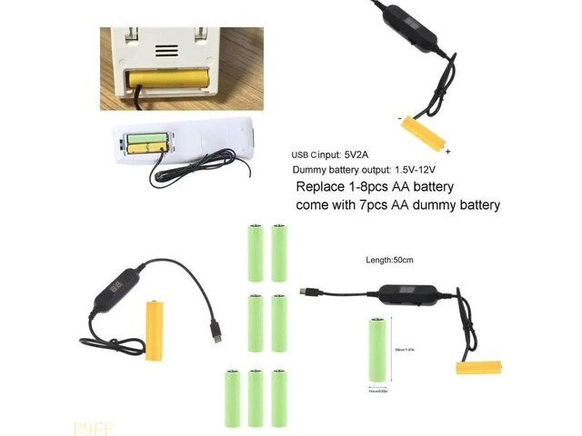 TypeC Digital Display Regulation AA Elimination Line Dummy Converter Wire Replace 1-8pcs AA Batteries