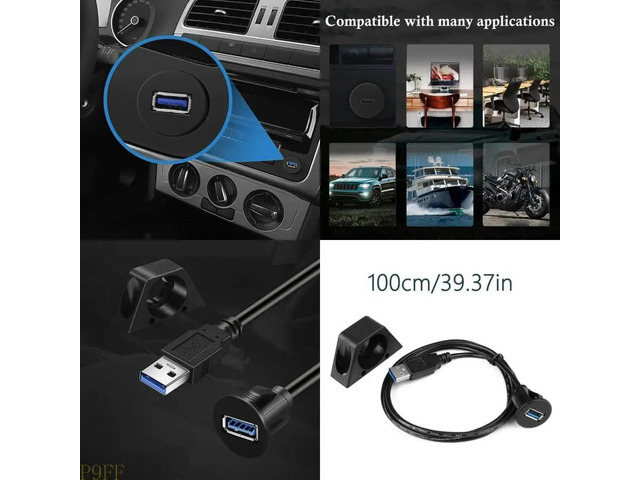 3.28ft Long USB Male to Female Extension Cable for Car Dashboard Flush Mount Panel Data Cable 5Gbps Transmission