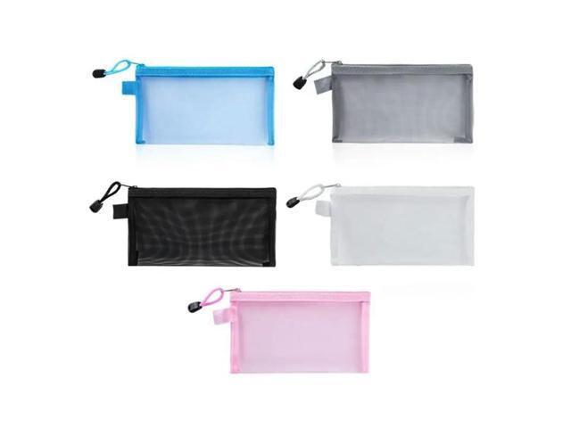 5Pcs Mesh Zipper Pouch Clear Document Bag Book File Folders Stationery Pencil Case Bags 5 Colors
