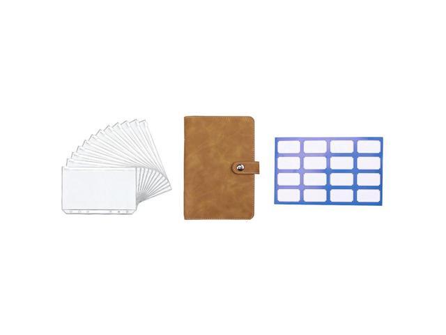 Brown Budget Binder, PU Leather Wallet For Cash Vouchers, Planner Notebook Cover With 12 Zip Envelopes