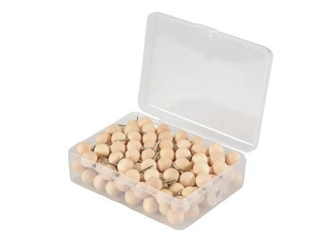 130Pcs Round Wood Decorative Push Pins, Wood Head And Steel Needle Point Thumb Tacks For Photos, Maps And Cork Boards