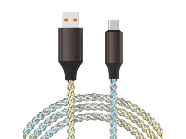 Braided Type C Charges Cable with Light Effects 66W Rapid Charges Cord 1m Length Charging Cable for Multiple Devices