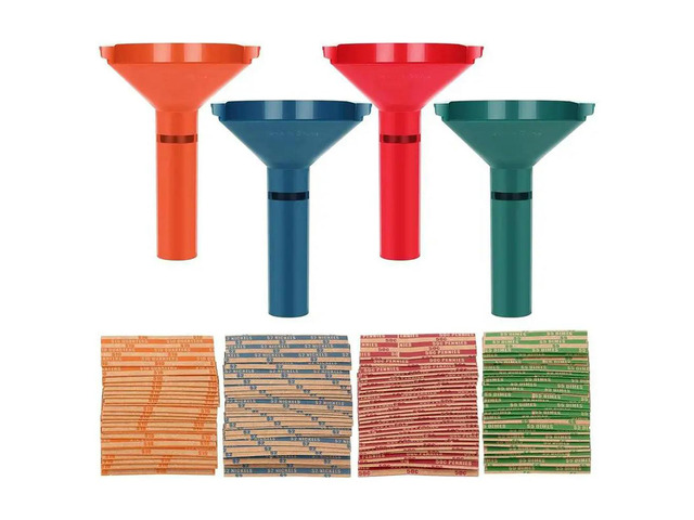 Coin Wrappers Coin Sorter Tubes Set Of 4 With Coin Wrappers Assorted 100Pcs For Quarter, Dime, Nickel And Penny