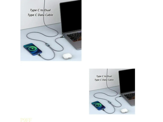 1 to 2 Port USB C Charging Cable PD100W Nylon Braid 130CM Length