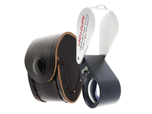 2Pcs 10X Magnification Jeweler Loupe Triplet Lens Magnifier With 6 LED UV Light 21Mm For Gems, Jewelry, Coins, Stamps