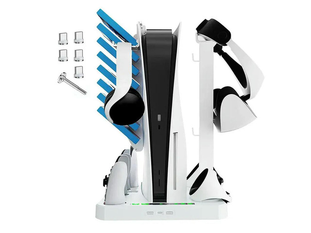 For PS VR2 PS5 Charging Station With Cooling Fan, VR Charging Display Stand With Headset And Game Holder White Parts