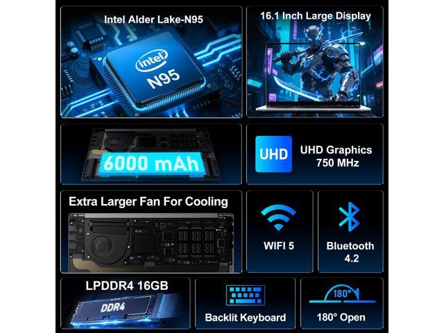 NIAKUN Laptop Computer, Gaming Laptops 2026, 16 Inch Lap Top PC Windows 11 Pro, 16GB RAM 1TB SSD, Intel N95 Processor(up to 3.4GHz), Office 365,...