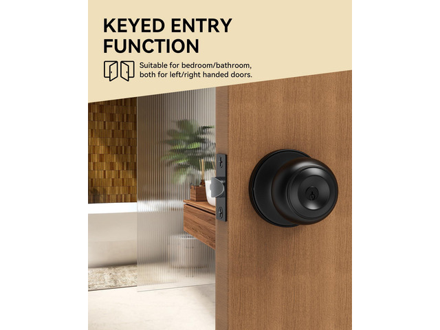 6 Pack Door Knob with Lock, Keyed Different Entry Door Knobs, Interior and Exterior Round Ball Door Lock for Front Bedroom or Bathroom, Door Knobs...