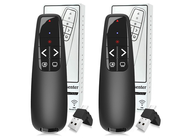 (2 Units) Wireless Presentation Clicker Remote for PowerPoint, Presenter Ergonomic 2in1 USB/Type C Receiver PowerPoint Remote with Red Laser...