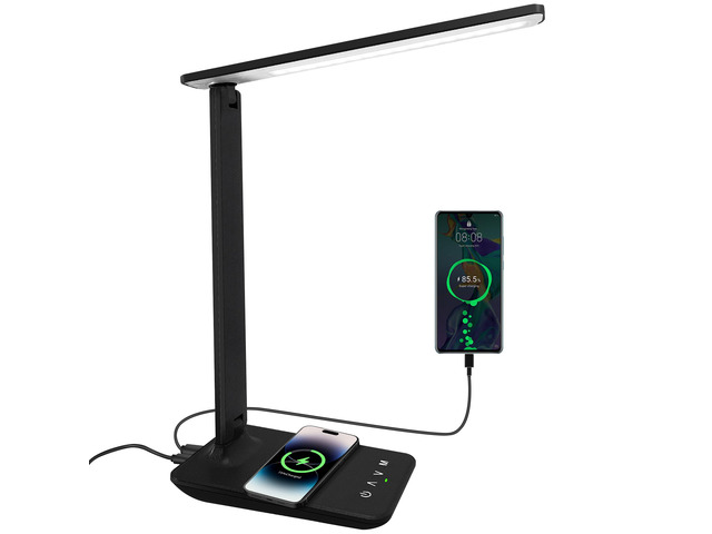 LED Desk Lamp with 15W Wireless Charger & USB Port, Dimmable Table Lamp with 5 Lighting Modes, Sensitive Touch Control, Foldable & Portable Desk...