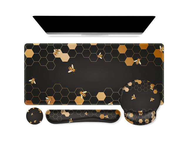 Honeycomb Mousepad 35.4'x15.7', Desk Protector for Workspace Travel Mousepad Set with Keyboard Wrist Rest, Stylish Ergonomic Desk Pad for Computer...
