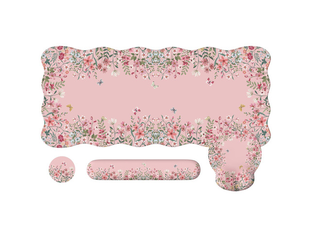 Pink Keyboard Mat 35.4'x15.7', Desk Protector for Classroom Vintage Women Ergonomic Desk Pad with Keyboard Wrist Rest, Mousepad Set for Classroom...