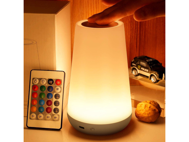 Telecontrol Night Light Touch Lamp: 13 Colors, 5 Brightness, White TableBedside Lamp 1500mAh USB Rechargeable - 3 Lighting Modes, 1/2/4/6H Auto -...
