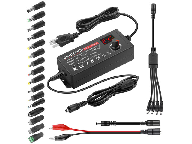 Universal Power Supply Adjustable 3.5V~24V 3A 72W Variable 3.5V 5V 9V 12V 18V 20V 24V AC/DC Adapter, 100V-240V AC to DC Converter with 16...