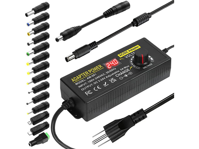 Adjustable Power Supply 3V~24V 5A 120W Universal 100V-240V AC/DC Power Adapter Converter 8V 12V 15V 18V 19V 20V 24V Power Supply with 14 DC...