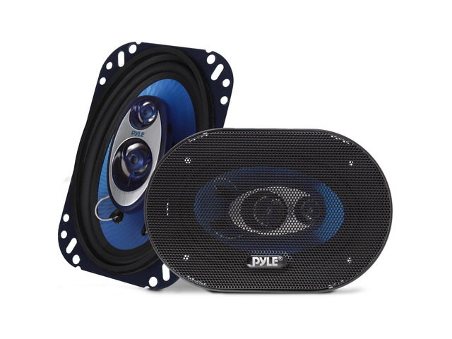 Pyle 4'' x 6'' Three Way Sound Speaker System - Pro Mid Range Triaxial Loud Audio 240 Watt per Pair w/ 4 Ohm Impedance and 3/4'' Piezo Tweeter for...