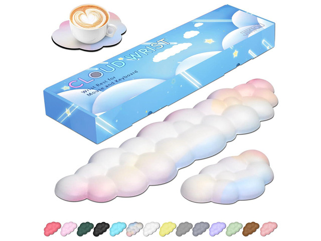 Upgrade Leather Cloud Wrist Rest for Keyboard and Mouse & Cup Pad Wish Gift-Cute Cloud Shape, Comfortable and dont Irritate to Skin, Non-Slip PU...