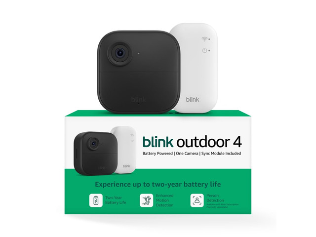 Blink Outdoor 4 Wireless smart security camera, two-year battery life, 1080p HD day and infrared night live view, two-way talk. Sync Module Core...