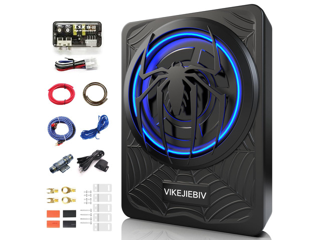1200W Subwoofer, Slim Underseat Car Subwoofer and Amp Package with Ambient Light, Individual Control for Low Pass/Gain/Boost Bass, Loud Stereo...