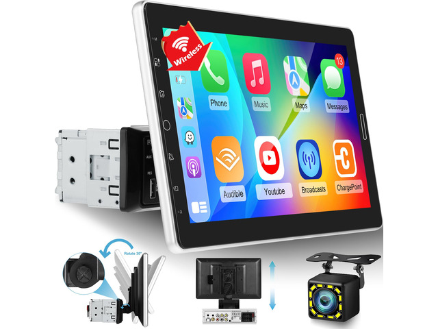10.1 inch Single Din Touchscreen Radio 10 inch Wireless Carplay Car Stereo Support AM FM Radio/YouTube Video/Bluetooth/Car Play/Android Auto +...