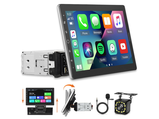10.1 inch Single Din Car Stereo with CarPlay and Android Auto, 10 inch Touch Screen Radio with Mirror Link/1080P/EQ Audio/SWC/Bluetooth +Backup...