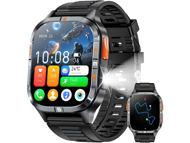 Military GPS Smart Watch for Men with Compass/Altitude/Flashlight2.01' HD Screen smart watch with Voice Assistant/Bluetooth CallingSmartwatch for...