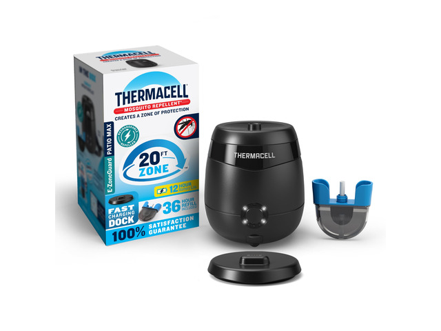 E-ZoneGuard Patio Max Mosquito Repellent 12Hr Bat + Chrging Dock 20-FT Zone; 36Hr Refill; Rechargeable; Fast Charging; Proven Outdoor Protection;...