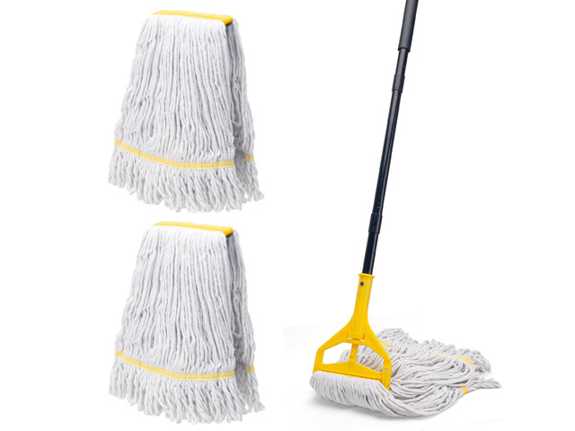 Commercial Mop with 3 Large Replacement Heads,Heavy Duty Industrial Mops 59' Long Handle,for Floor Cleaning,Looped-End String Wet Cotton Mop for...