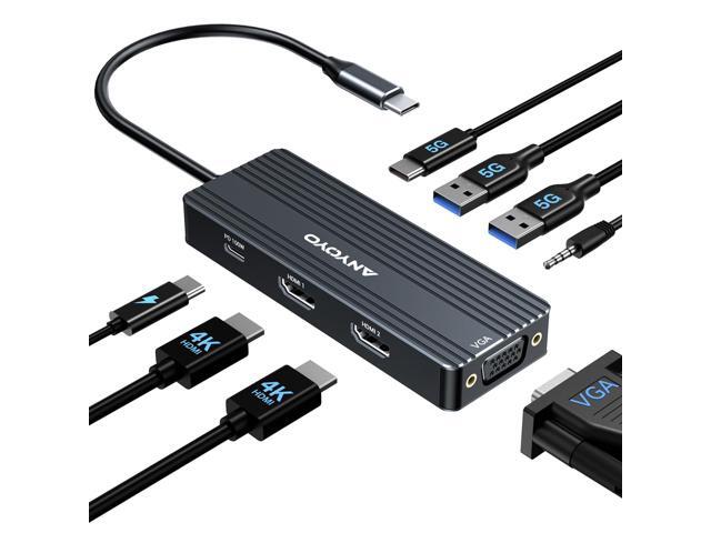 USB C Docking Station Dual HDMI Monitor Adapter 8-in-1 USB C HUB 3 Monitors Adapter with 4K HDMI +VGA +PD100W+Audio Laptop Docking Station for...