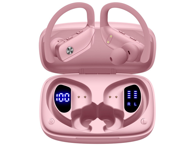 Ear Buds Wireless Earbuds Bluetooth Headphones with 80H Playtime LED Display Case, Over-Ear Hook with Mic, Stereo Sound, Easy Button Controls,...