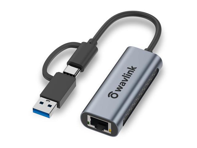 Wavlink USB C to Ethernet Adapter 2.5 Gbps, 2-in-1 USB to 2.5G Ethernet Adapter, USB-C to RJ45 Network Converter (Thunderbolt 4/3 Compatible),.