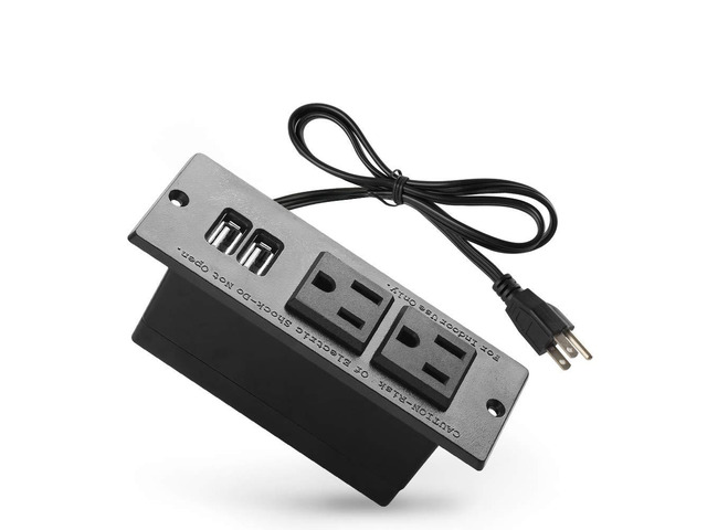 Conference Recessed Power Strip Socket with USB Ports,Table Power Strip,Desktop Charging Station with 2-Outlets and 2 USB Ports