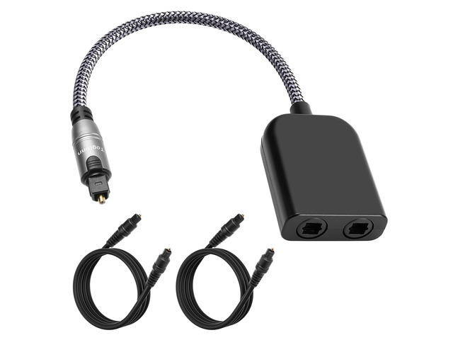 Digital Optical Adapter Splitter 1 in 2 Out, Toslink Digital Audio Fiber Optic Cable Splitter 1x2 for Soundbar, Headphones,TVs -with 2 Optical...
