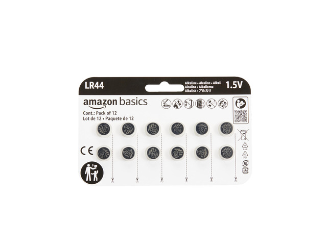Amazon Basics 12-Pack LR44 Alkaline Button Cell Batteries, 1.5 Volt, Long Lasting Power, Mercury-Free