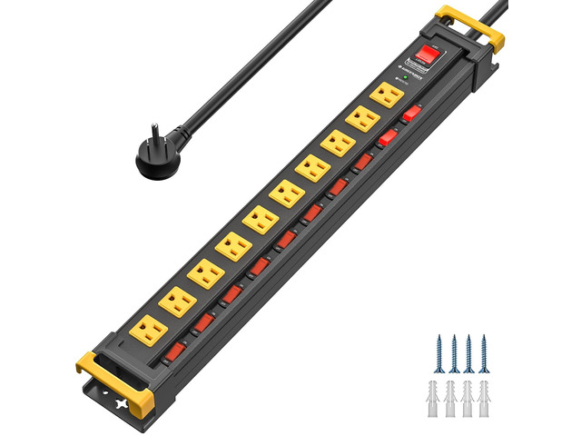 10 Outlet Heavy Duty Metal Surge Protector Power Strip Recessed Individual Switches, 3300J Surge Protection, Wide-Spaced Outlets, 6FT Cord, ETL...