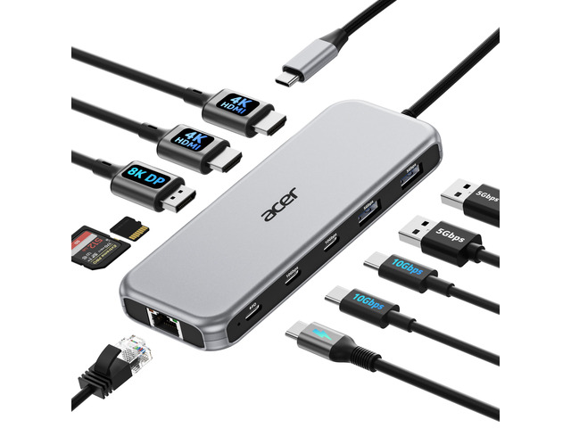 Laptop Docking Station 3 Monitors, 11-in-1 USB C Docking Station 8K DP, 4K@60Hz HDMI, 10Gbps Data, 1 Gbps Ethernet Hub, 100W Power Delivery, SD/TF,...