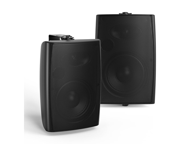 4' Passive Outdoor Speakers Waterproof Wired, 200W Wall Mount Speakers with Superior Sound,Dual Swivel Brackets for Patio/Deck/Backyard (Pair, Black)