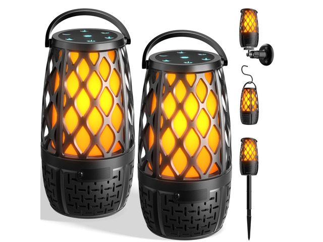 Outdoor Speakers Bluetooth with Flame Lights, IP65 Waterproof, HD Stereo Sound 100 Speaker Connection Sync - Gifts for Men, Dad