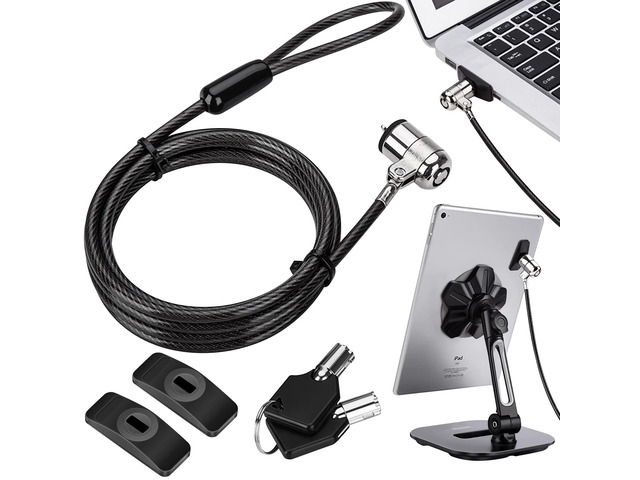 Laptop Lock, Tablet Lock Security Cable, 2 Keys Sturdy Steel iPad Locking Kit w/Adhesive Anchors, Anti Theft Hardware Protection for iPhone Mobile...