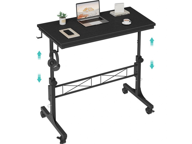 Small Portable Rolling Standing Desk - 32 Inch Adjustable Height Mobile Teacher Podium on Wheels for Classroom, Stand Up Desks for Treadmill...