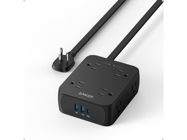 Power Strip with 2000J Surge Protector, 5ft Outlet Extender, 20W, 8AC Flat Plug Extension Cord with Multiple Outlets, 1 USB C, 2 USB A, Dorm Room...