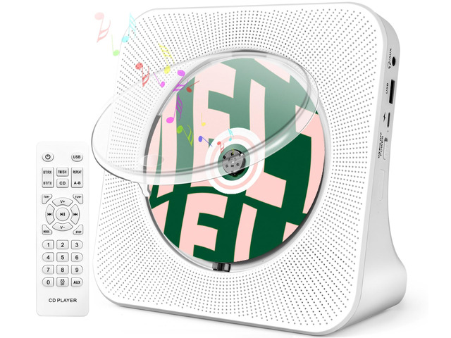 Portable CD Player with Bluetooth, Hi-Fi Speakers & FM Radio Bluetooth transmitter & receiver, Hi-Fi stereo sound, FM radio, USB & AUX, 5 CD...