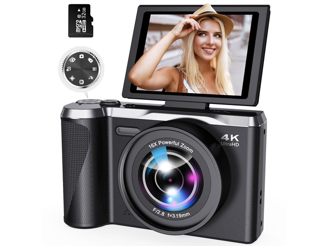 4K Digital Camera, 56MP Vlogging Camera with Autofocus and Flip Screen 56MP Photos, 4K Video, Type-C Transfer, 180° Flip Screen, 16X Zoom,...