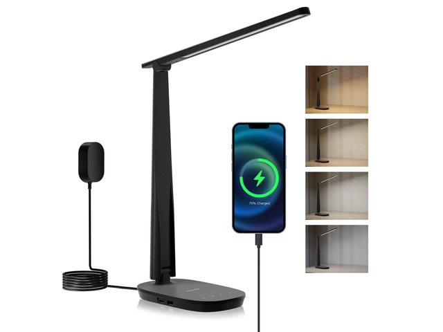 HWT-H2 LED Desk Lamp, Eye-Caring Full Spectrum, USB Charging CRI94 Full Spectrum Eye-Caring Light, Low Blue Light, 4 Color Modes, USB-A & USB-C...
