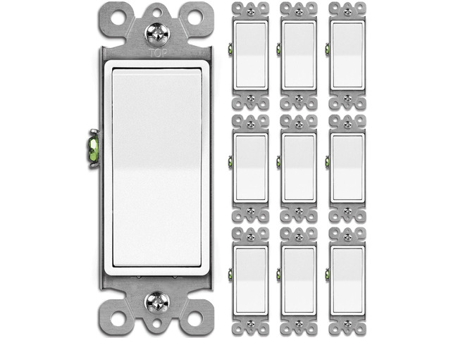 10 Pack Single Pole Decorator Wall Light Switch, 15A 120/277V UL Listed, Paddle Light Switch, On/Off Rocker Interrupter, Residential and Commercial...