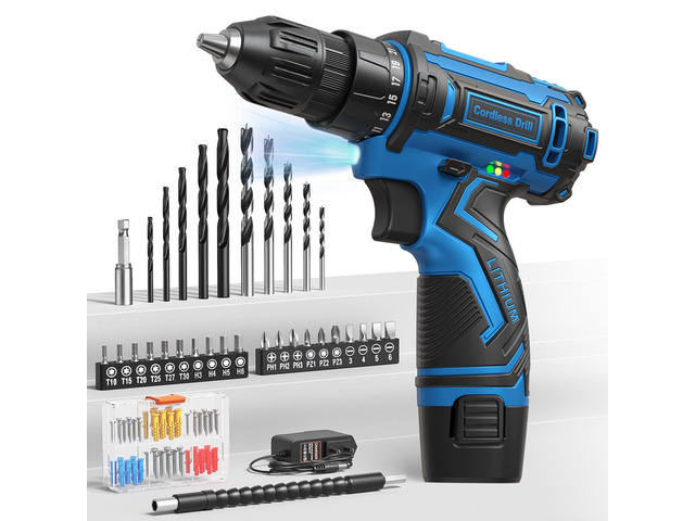 Cordless Drill Set,12V Power Drill Driver 3/8' Keyless Chuck with 92 Acessories, Built-in LED Light, 25+1 Position, Electric Drill for Home DIY...
